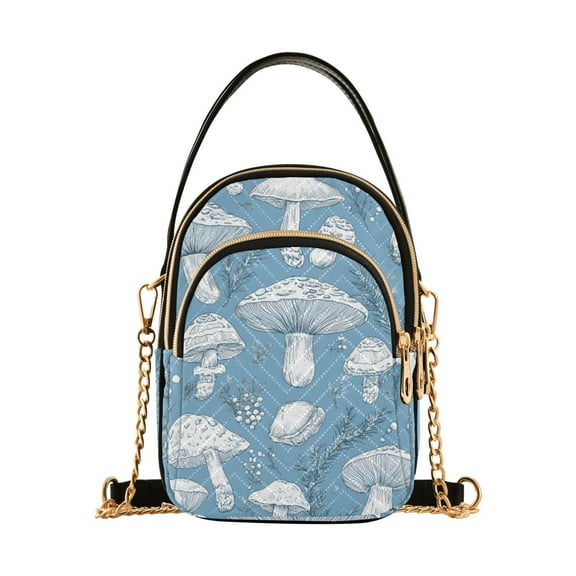 joogoo Women Mushrooms on Blue Chain Crossbody Bags Shoulder Handbag Phone Purse