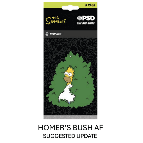 PSD Big Sniff Homer's Bush Hanging Air Freshener 3 Pack with New Car Scent