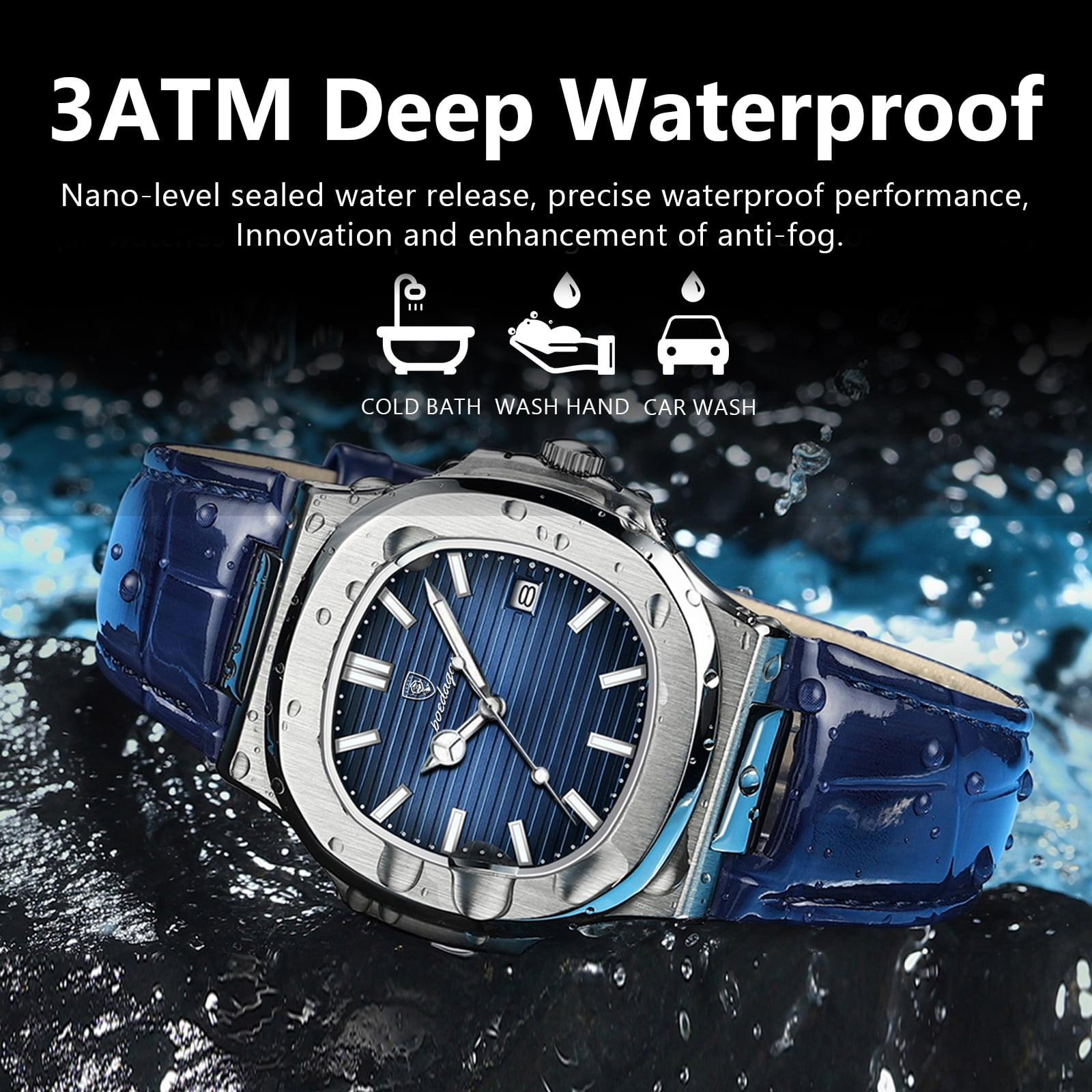POEDAGAR New Luxury Quartz Watch for Men Leather belt Sports Waterproof Luminous Date Fashion Square Men's Watches