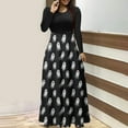 thumbnail image 2 of Maxi Dresses for Women Long Sleeve Printed Patchwork Dress High Waist Fall Casual Flowy A Line Party Dress, 2 of 5