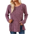 thumbnail image 1 of FAIWAD Women's Long Sleeve Round Neck Tunic Knit Tops Trendy Button Side Split Solid Color Pullover Top, 1 of 4