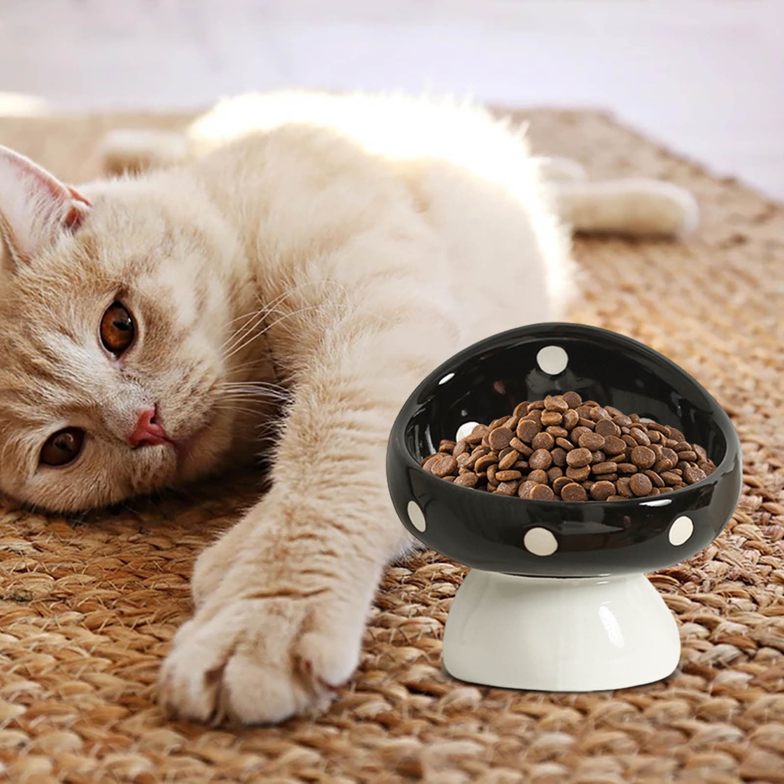 Elevated Cat Bowl - Whisker Fatigue Ceramic Cat Bowl for Food and Water Cute Design Ideal for Pet Feeding Stations