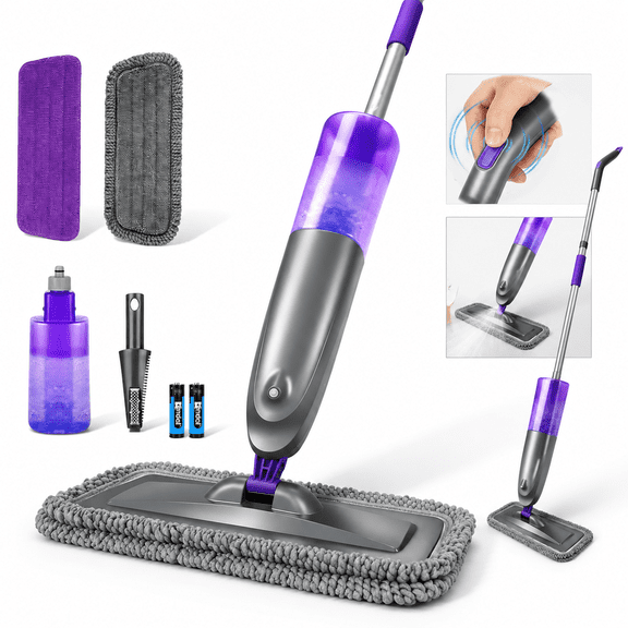 Purple & Grey Cordless Electric Spray Mop with 720ml Tank for Hardwood Tile Laminate Floors