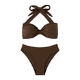 thumbnail image 3 of Sngxgn Women's High Waisted Bikini Twist Front Tie Back 2 Piece Swimsuits(Brown,S), 3 of 9