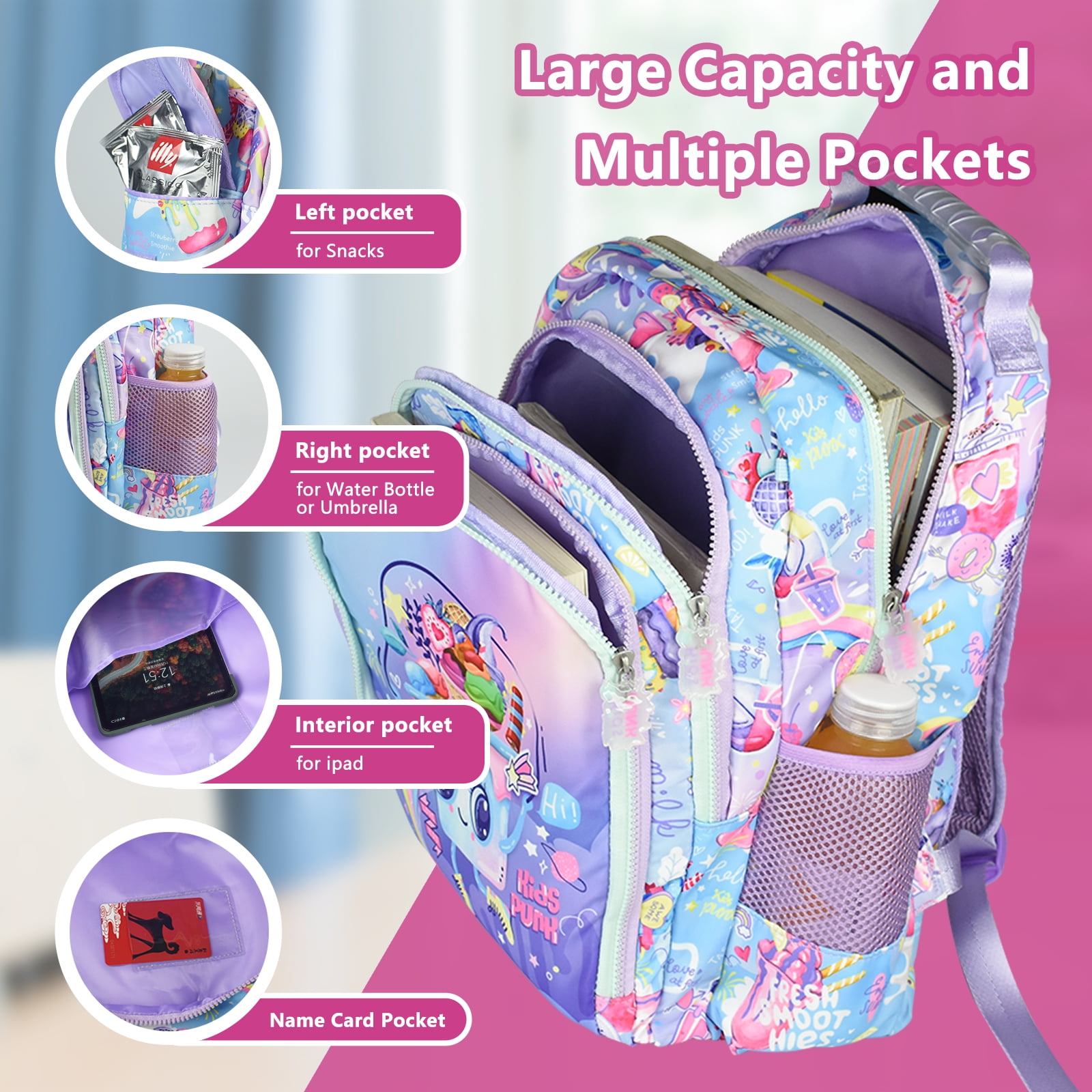Kids Backpack for Girls Preschool Elementary Kindergarten School Bag 15.6″  Multifunctional Cute Large Capacity, Black-17inch, Space : :  Fashion