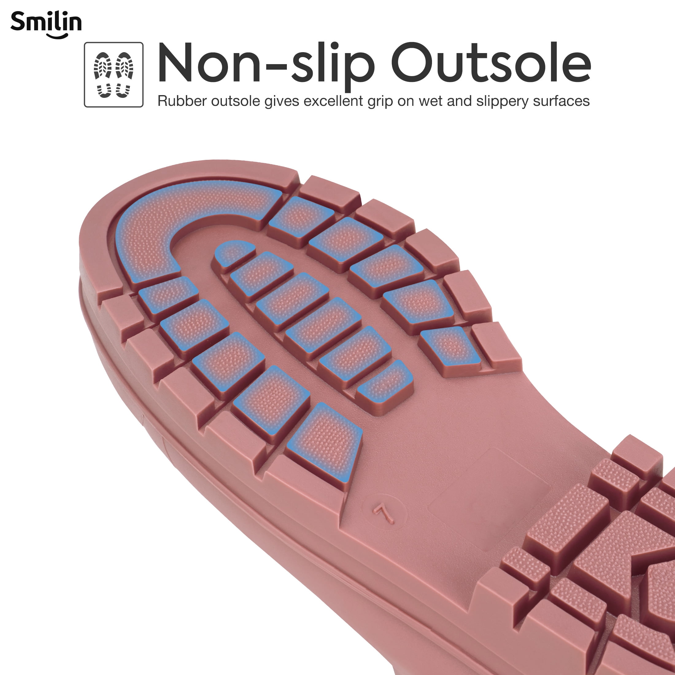 SMILIN Short Ankle Rain Boots for Women, Chelsea Waterproof Anti Slip Garden Shoes with Insole, Pink, Size 8