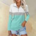 thumbnail image 3 of Yigetop Mock Neck Sweatshirt Women Women's 3/4 Sleeve Quarter Zip Shirts Collared V Neck Pullover Top Collared Casual Fall Tunic Color Block Blouses Long Sleeve Tops Blue1 S, 3 of 8