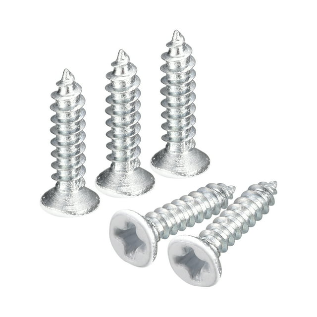 Unique Bargains Vis Blanches ST2x10mm à Taraudage Automatique, Lot de 100 Vis à Tête Plate à Tête Crantée pour le Travail du Bois