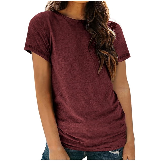 Pisexur Hauts d'Été pour Femmes 2024 T-Shirt à Manches Courtes Col Rond Décontracté Mode Ample Basique