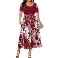 thumbnail image 3 of Gvmfive Plus Size Womens Floral Short Sleeve Casual Swing Dress Cold Shoulder Cocktail Party Dress, 3 of 8