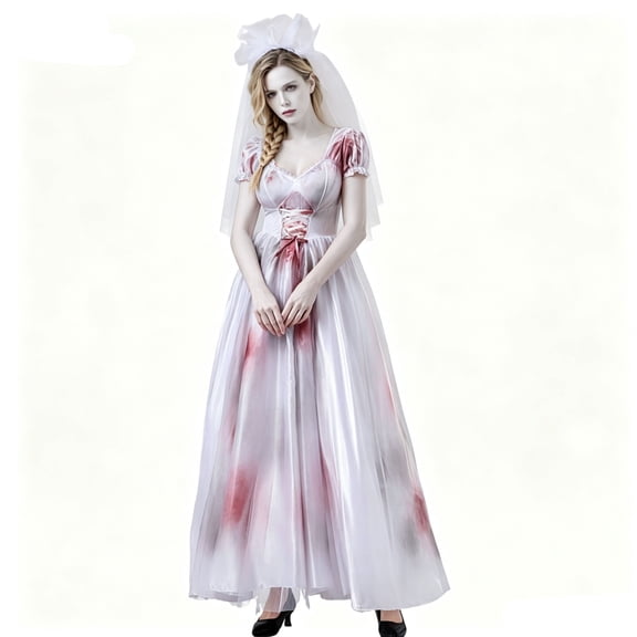 Women's Ghost Zombie Bride Halloween Vampire Cosplay Outfit Scary Party Stage Performance Fancy Dress Up