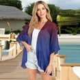 thumbnail image 4 of bbyeadc Lightweight Chiffon Cardigans for Women 3/4 Sleeve Womens Kimono Open Front Shrug Cardigan Tropical Gradient Dressy Casual Cute Cardigan Capes, Dark Blue 2XL, 4 of 6