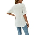 thumbnail image 3 of Uniexcosm Womens Tops Short Sleeve Round Neck Summer T-Shirt Casual Button Tunic, 3 of 7