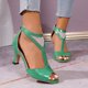 thumbnail image 5 of Bmisegm Women Summer Casual Open Toe Square Heels Breathable Buckle Strap Shoes Sandals Womens Sandals Summer Green 7, 5 of 8
