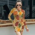 thumbnail image 6 of Autumn Leaves Colorful Pattern Design Women's Long Sleeve Bodycon Dress Soft Stretchy For Everyday Wear And Special Occasions, 6 of 6