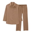 thumbnail image 2 of Endives Women's Linen Pant Suit Fashion Athleisure Solid Color Drop Shoulder Long Sleeve Button Down Shirt and Pant Set S-5XL, 2 of 6
