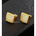 thumbnail image 2 of Exquisite Micro Pave Square 18K Gold Plated 5A CZ Men Women Stud Earrings, 2 of 9