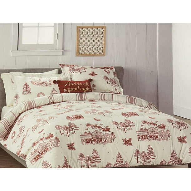 Cuddle Duds Christmas Flannel Full Queen Comforter Set with Shams
