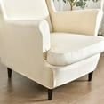 thumbnail image 4 of 2-Piece Stretch Wingback Slipcover, Elastic Velvet Armchair Chair Cover Protector, Includes 1pcs Base Protective Cover and 1pcs Cushion Protective Cover, Beige, 4 of 5