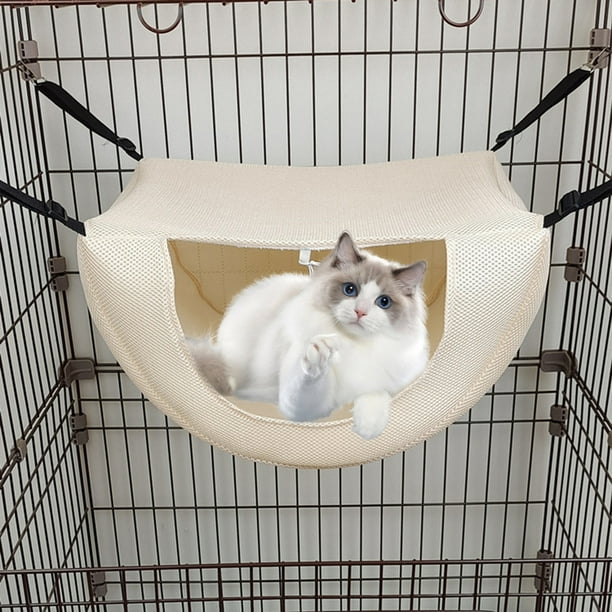 Cama hamaca para gatos | Colchón colgante para mascotas | Agitador de malla engrosada | Tela Mercery lavable y transpirable | Plisado suave, fácil de instalar | Café Beige Gris | 35x25x18cm