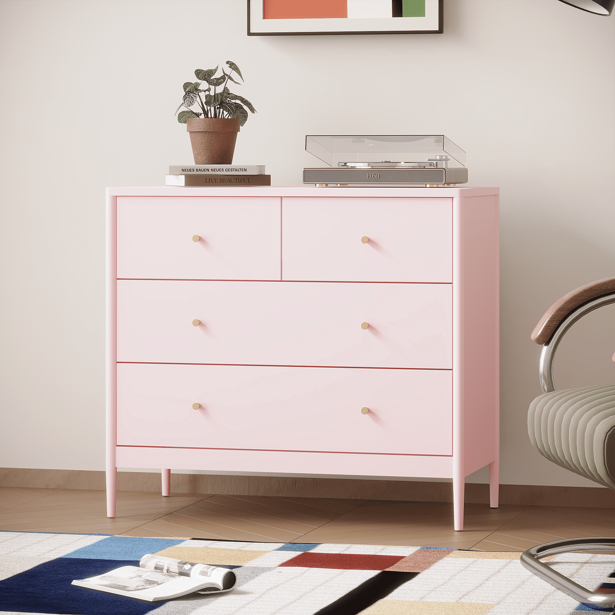 4-Drawer Kids Dresser, Wooden Storage Cabinet for Toddler Bedroom, Nursery, Closet, Baby Nightstand Organizer for Living Room or Apartment, 35.4" Wide