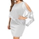 thumbnail image 1 of Vestido de lentejuelas con hombros al aire para mujer talla grande - Gasa asimétrica, cuello en V, elegante para fiestas/bodas, 1 of 3