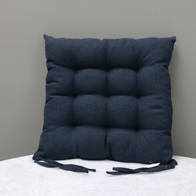 Xiao Hua Cojín cuadrado para silla con lazos, de lino y algodón, de color liso, cómodo y transpirable, ideal para cocina, oficina y coche (azul marino, 45,7 x 45,7 cm)