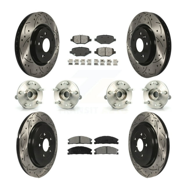 Transit Auto Front Rear Hub Bearing Assembly Coated Disc Brake Rotor and Semi-Metallic Pad Kit (10Pc) for Car 2013 Ford Explorer Sport with Heavy Duty Brakes - Left Right (Driver Passenger) KBB-111069
