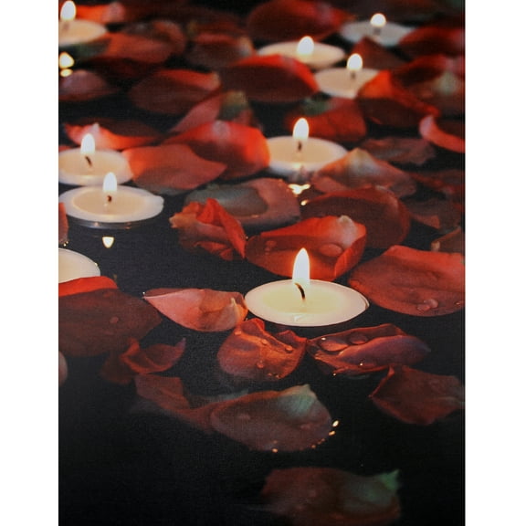 LED Lighted Flickering Garden Party Floating Candles with Rose Petals Canvas Wall Art 15.75" x 11.75"