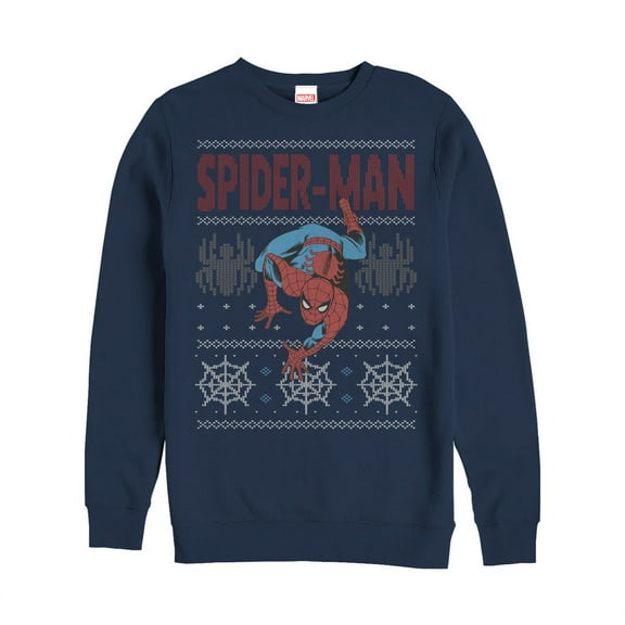 Men's Marvel Ugly Christmas Spider-Man Crawl  Sweatshirt Navy Blue Large