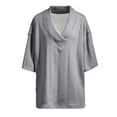 thumbnail image 5 of fnnxeal Mens Oversized Relaxed Fit Cable Knit Shirt Gray Mid Elbow Short Sleeve V Neck Polyester Wrinkle Resistant Casual Everyday Lounge TopSize XL, 5 of 6