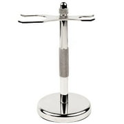 Chrome 2 Prong Safety Razor and Shaving Brush Stand with Heavyweight Felt Lined Base from Super Safety Razors