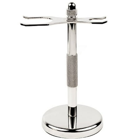 Chrome 2 Prong Safety Razor and Shaving Brush Stand with Heavyweight Felt Lined Base from Super Safety