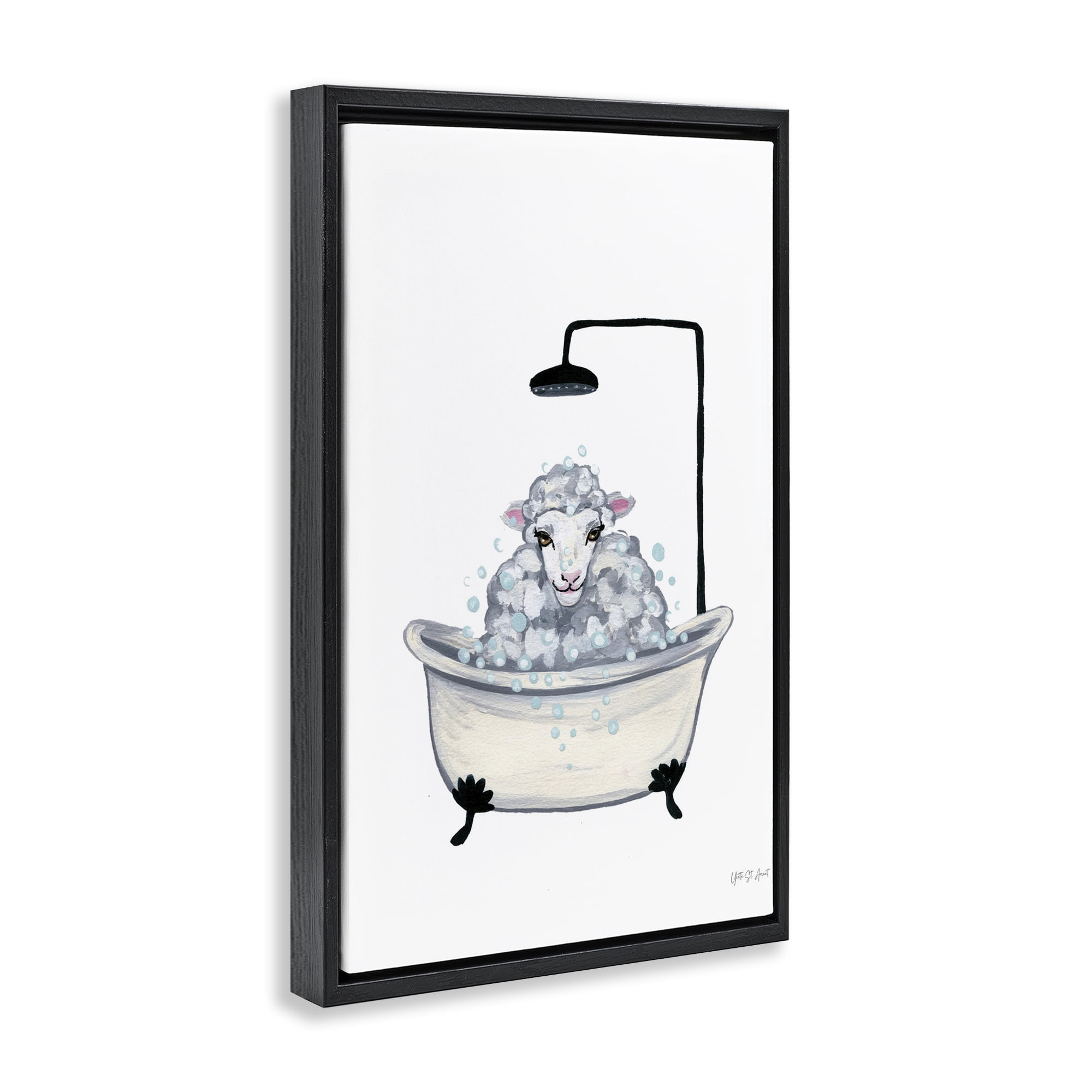 Stupell Industries Farm Sheep Bathtub Typography Painting Black Floater Framed Canvas Art Print Wall Art, 21 x 31