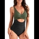 thumbnail image 3 of Traje de Baño de una Pieza para Mujer con Control de Abdomen, Corte Alto, Espalda Cruzada y Lazo. Verde y Negro XXL, 3 of 8