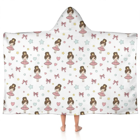 Ballet Princess Pattern Hooded Bath Towel,50"x30" for Ages 3 To 12 Kids, Quick Dry Lightweight Soft Microfiber Hood Beach Towel Cover Up for Kids