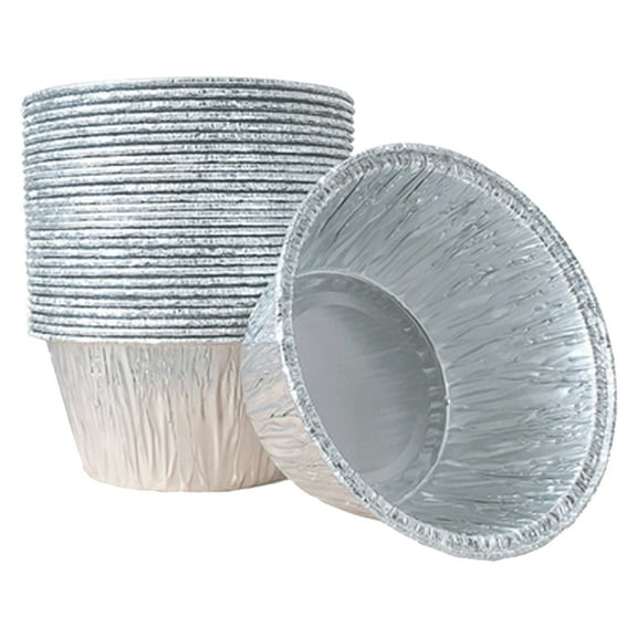 50 Pcs Disposable Baking Cups Tins, Round Ramekins Muffin Cups Tin Foil Cupcake Pans, Disposable Aluminum Foil Pans Tins for Pot Pie Baking Quiche Tarts