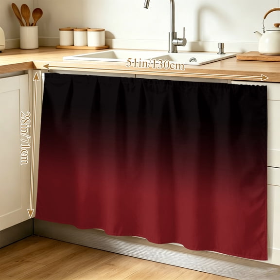 Black Red Ombre Cabinet Curtain 28"W x 51"L, Modern Abstract Art Gradient Dust-Proof Privacy Curtain for Closet Shelves Self Adhesive, Sink Skirt for Bathroom Vanity Kitchen Laundry Room