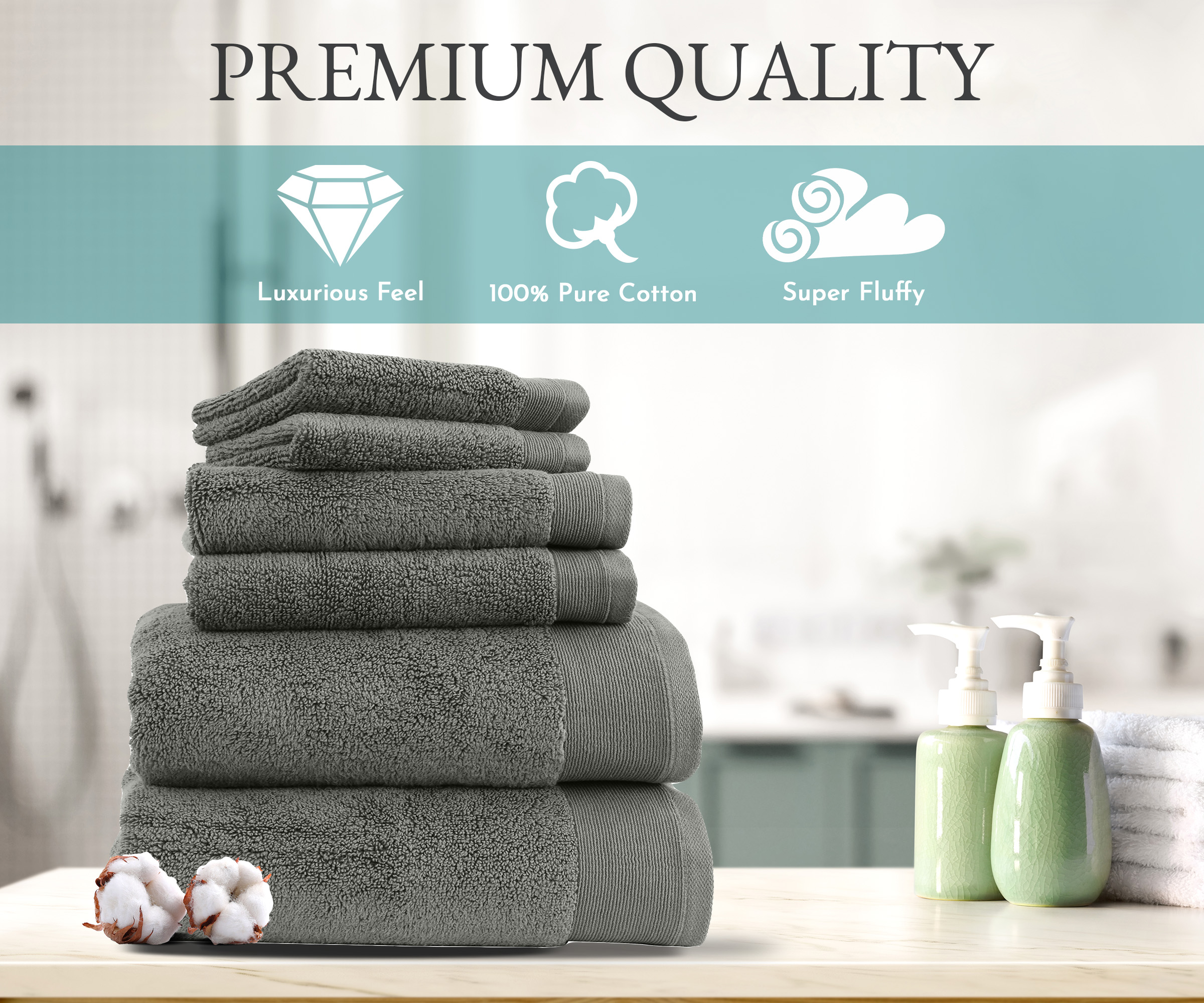 Noble House Ultra Soft 100% Cotton Extra Heavy Hotel & Spa Feel 6pc Bath  Towel Set Bathroom 2 Bath Towels 2 Hand Towels 2 Washcloths - Gray