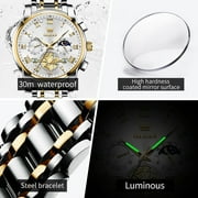 OLEVS Mens Watches Chronograph Business Dress Quartz Stainless Steel Waterproof Luminous Date Wrist Watch For Men White Dial