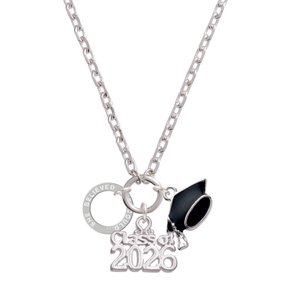 Delight Jewelry She Believed She Could Infinity Circle - Silvertone Class of 2026 Graduation Zoey Charm Necklace, 28"