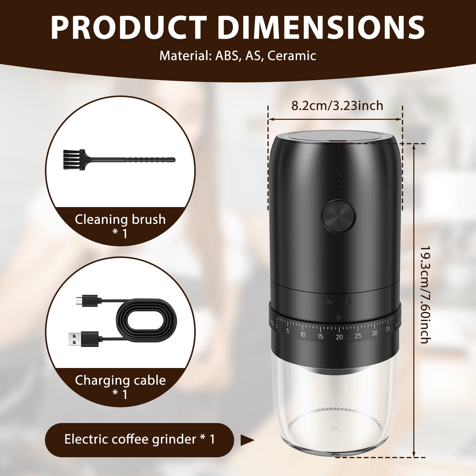 FkszlL Electric Burr Coffee Bean Grinder with 40 Adjustable Setting Cordless Mini Coffee Grinder with Conical Ceramic Burr Ideal for Home Travel Camping and Office