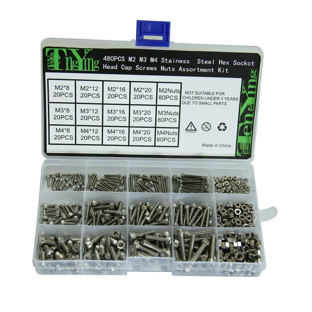 480pcs 304 Stainless Steel Metric Hex Socket Head Screws Nuts Assortment Kit Bolts and Nuts with
