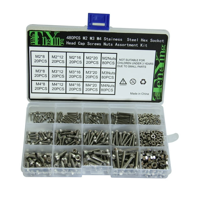 hex socket head cap screws nuts 480pcs 304 Stainless Steel Metric M2 M3 M4 Hex Socket Head Cap Screws Nuts Assortment Kit Bolts and Nuts with Box