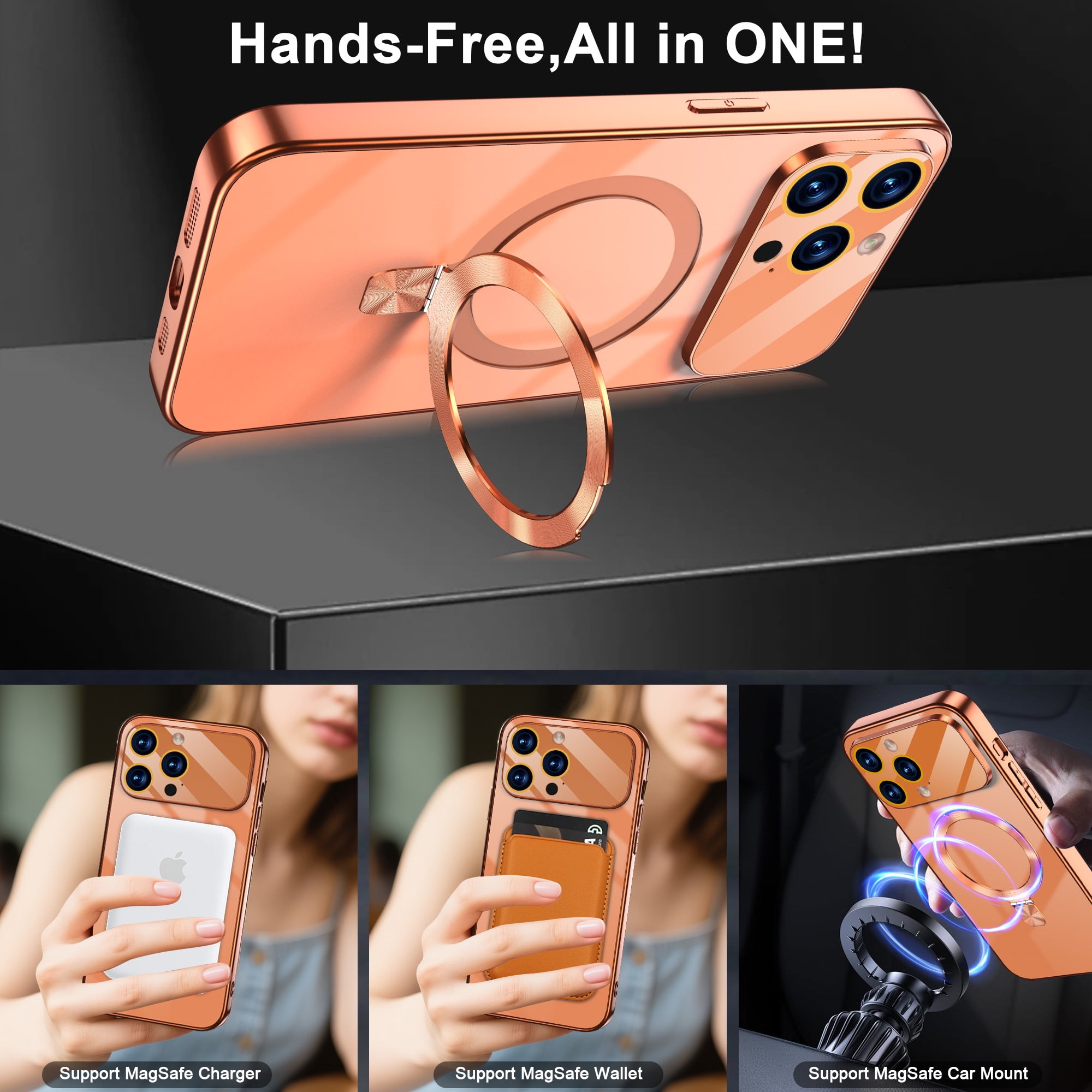 JETeacka Magnetic Case for iPhone 13 Pro Max with Stand MagSafe Compatible Camera Protection Military Drop Protection Not Yellowing Slim Cover, Orange
