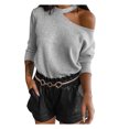 thumbnail image 4 of Abcnature Women Casual Hollow Out T-Shirt Loose Long Sleeve Off-The-Shoulder Top Plus Size Tops for Ladies Autumn Winter Casual Loose Tunic Blouse Gray M, 4 of 5