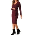 thumbnail image 4 of INSPIRE CHIC Women's 2024 Fall Winter Long Sleeve Tie Waist Bodycon Knit Wrap Sweater Dress XL Burgundy, 4 of 6
