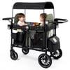 LINLUX 2 Kids Wagon Stroller, Foldable Outdoor 2-Seat Stroller Wagon, Removable Canopy, 55 Pound, Green