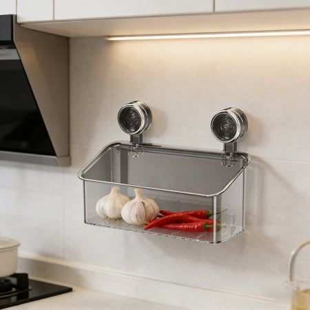 Drainless Suction Cup Bathroom Organizer No Drill Storage Caddy for Counter and Shower Rail Wall Mounted Holder