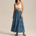 thumbnail image 2 of Womens Maxi Skirts, Elastic High Waist A-Line Tiered, Long Flowy Skirts, Casual Beach & Vacation Wear, 2 of 8
